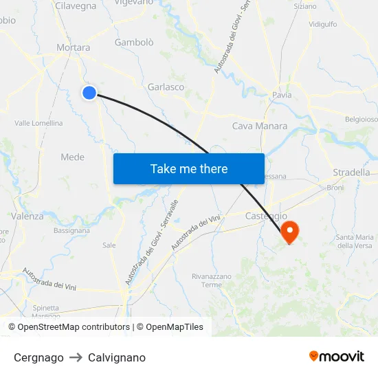 Cergnago to Calvignano map