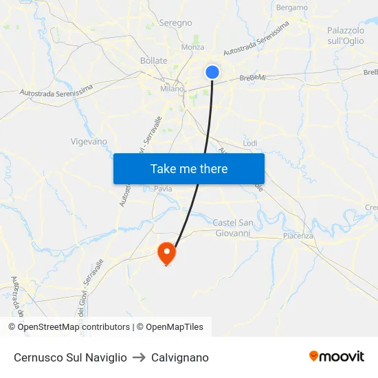 Cernusco Sul Naviglio to Calvignano map