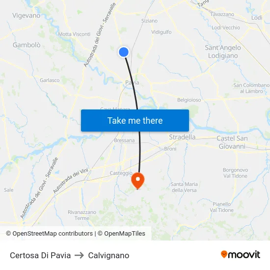 Certosa Di Pavia to Calvignano map