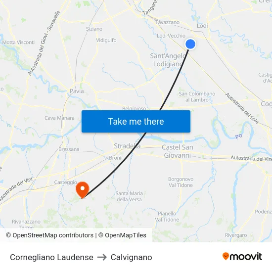 Cornegliano Laudense to Calvignano map
