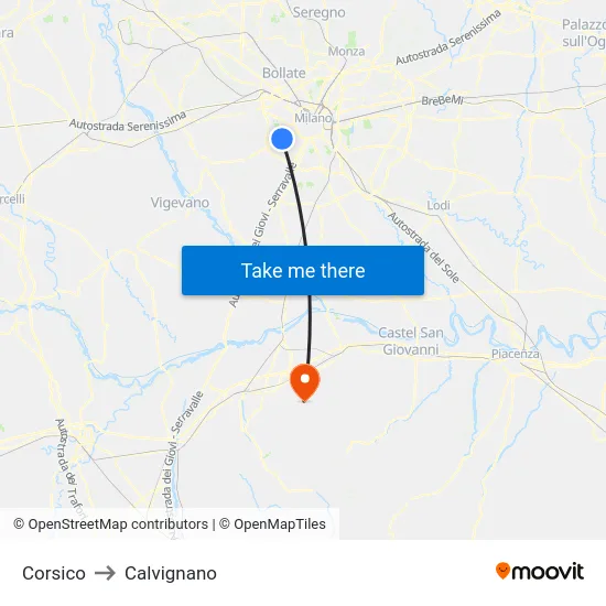 Corsico to Calvignano map
