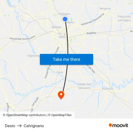 Desio to Calvignano map