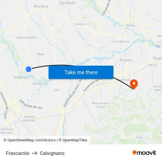 Frascarolo to Calvignano map