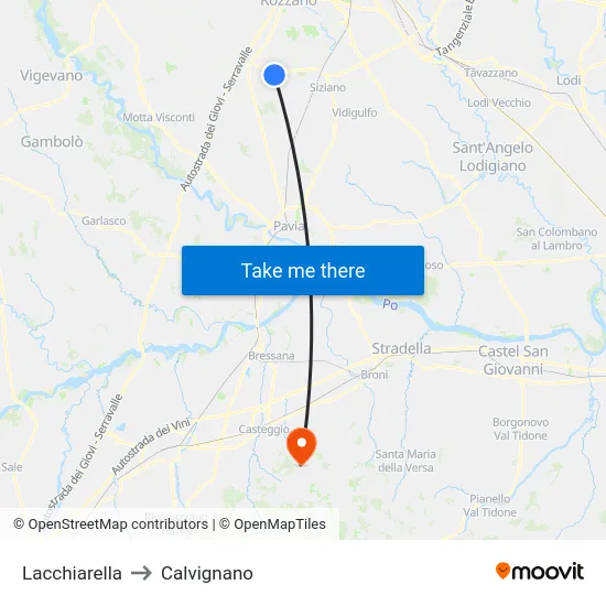 Lacchiarella to Calvignano map