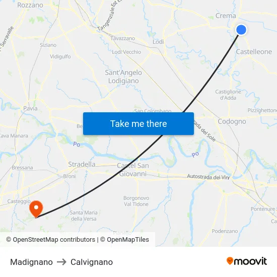 Madignano to Calvignano map