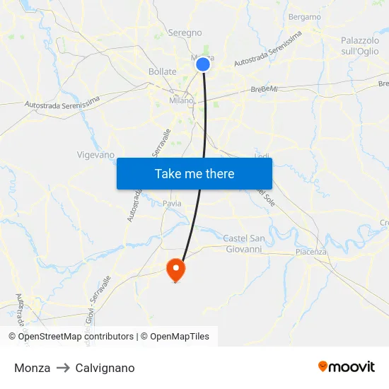 Monza to Calvignano map
