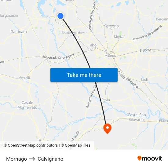Mornago to Calvignano map
