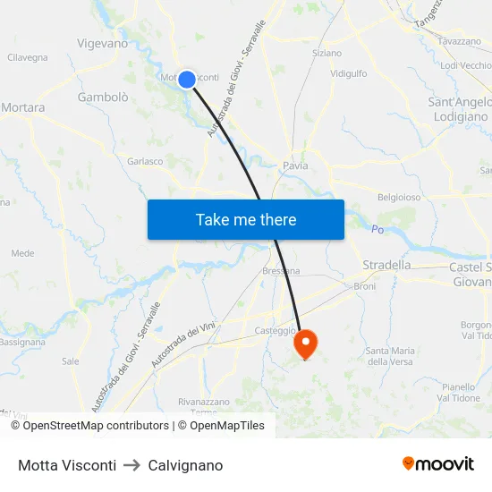 Motta Visconti to Calvignano map