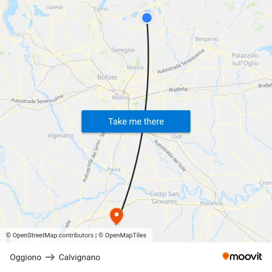 Oggiono to Calvignano map