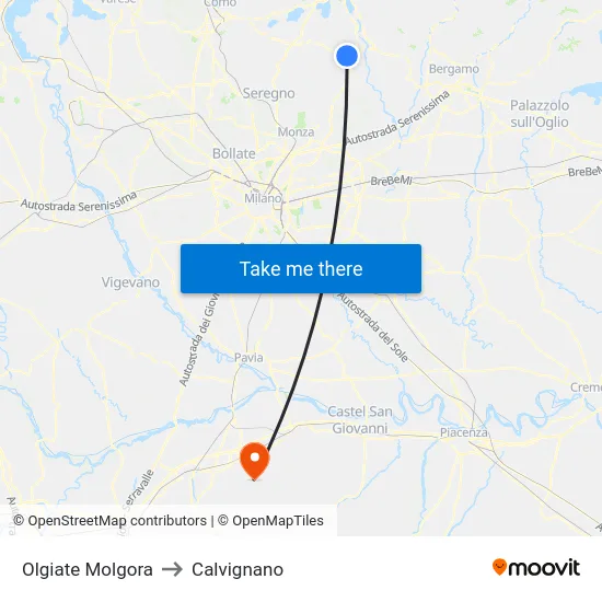 Olgiate Molgora to Calvignano map