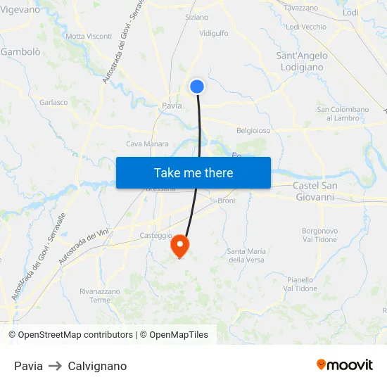 Pavia to Calvignano map