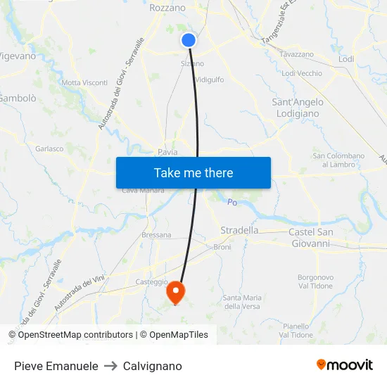 Pieve Emanuele to Calvignano map