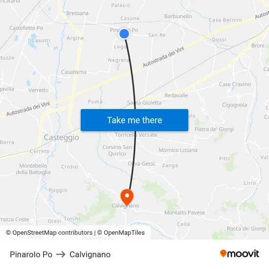 Pinarolo Po to Calvignano map