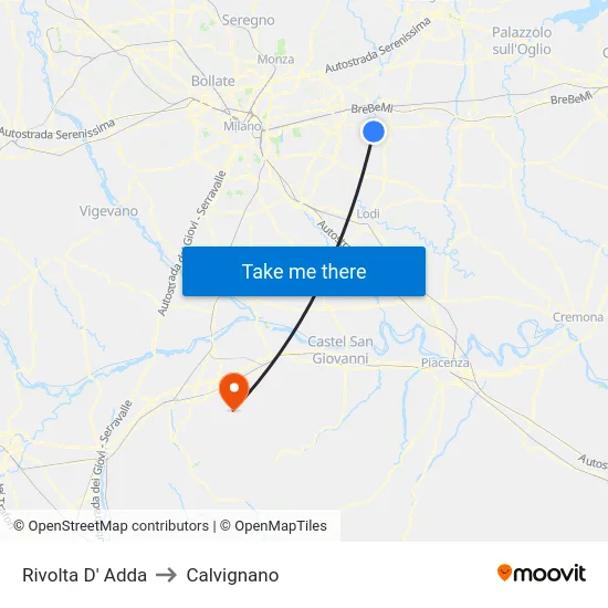 Rivolta D' Adda to Calvignano map