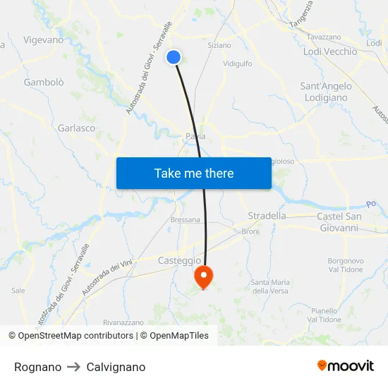 Rognano to Calvignano map