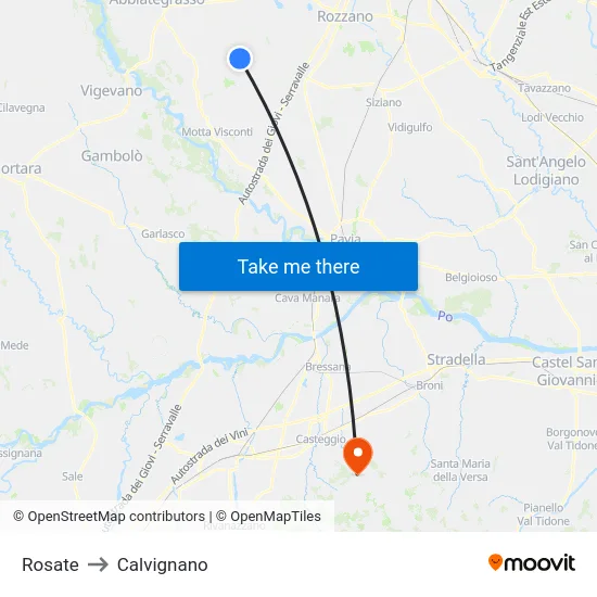Rosate to Calvignano map