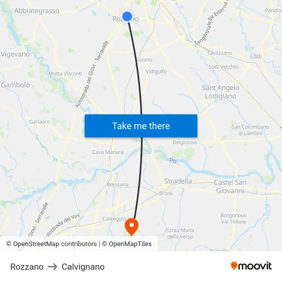 Rozzano to Calvignano map