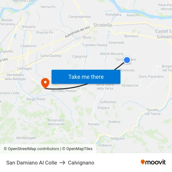 San Damiano Al Colle to Calvignano map