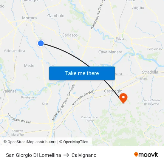 San Giorgio Di Lomellina to Calvignano map