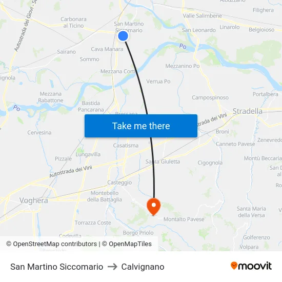 San Martino Siccomario to Calvignano map