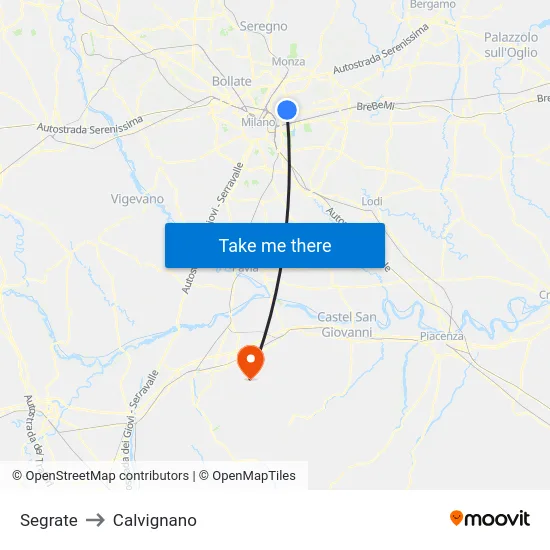 Segrate to Calvignano map