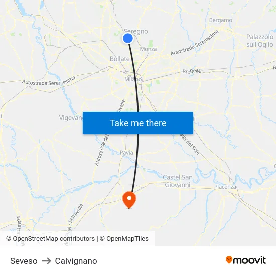 Seveso to Calvignano map