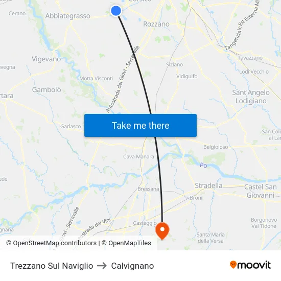 Trezzano Sul Naviglio to Calvignano map