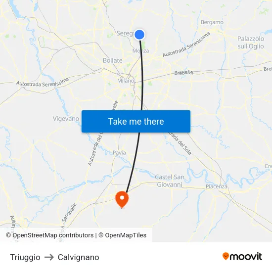 Triuggio to Calvignano map