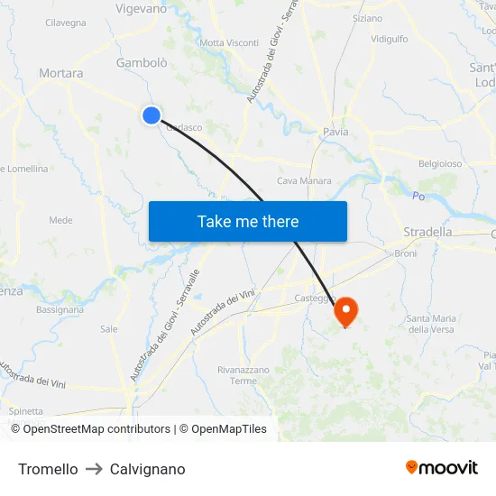 Tromello to Calvignano map