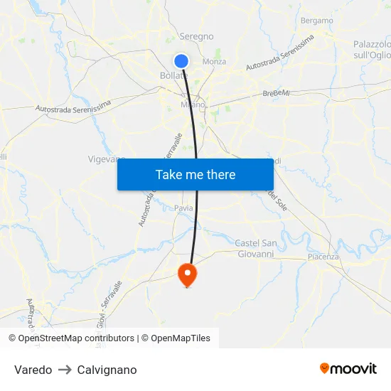 Varedo to Calvignano map
