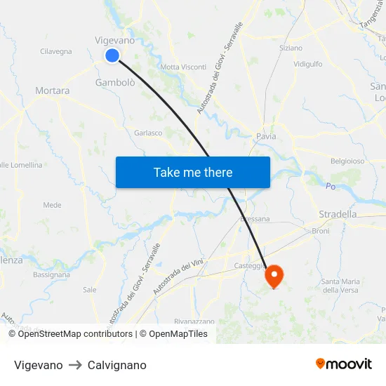 Vigevano to Calvignano map