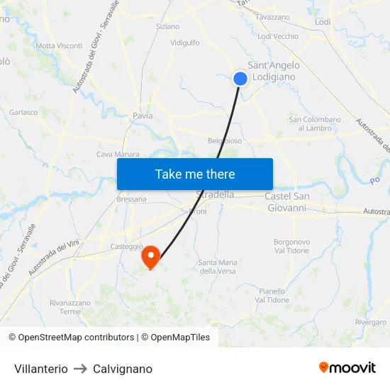 Villanterio to Calvignano map