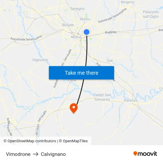 Vimodrone to Calvignano map