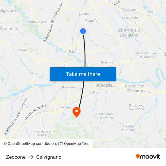 Zeccone to Calvignano map