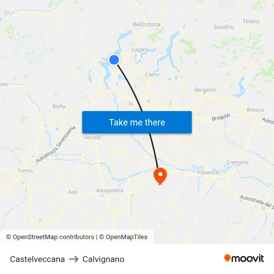Castelveccana to Calvignano map