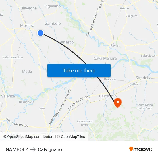 Gambol to Calvignano map