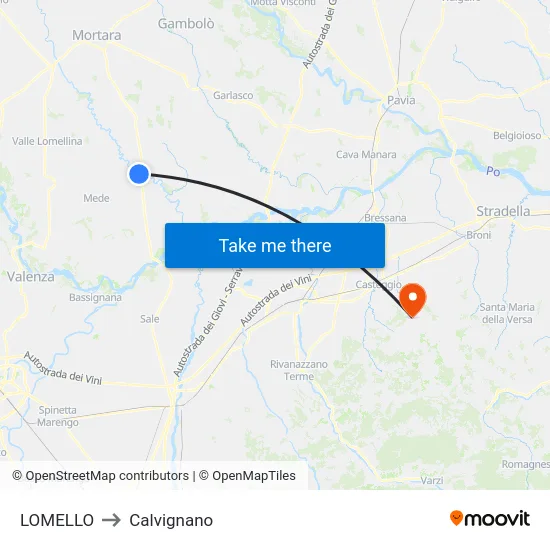Lomello to Calvignano map
