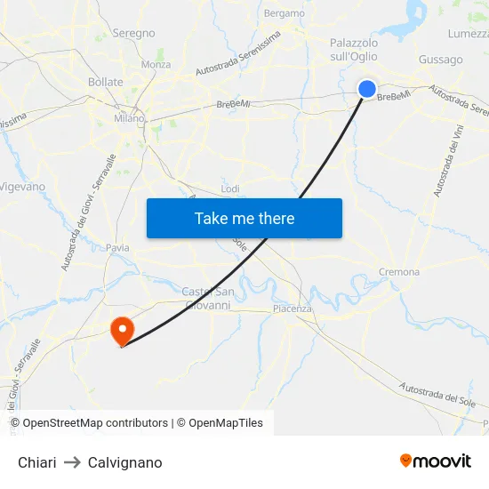 Chiari to Calvignano map