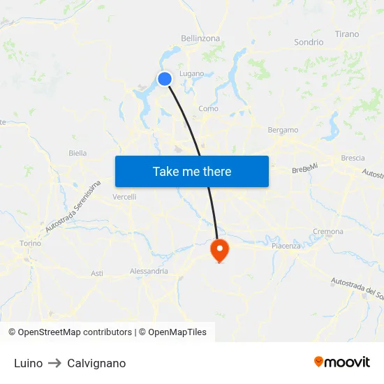 Luino to Calvignano map