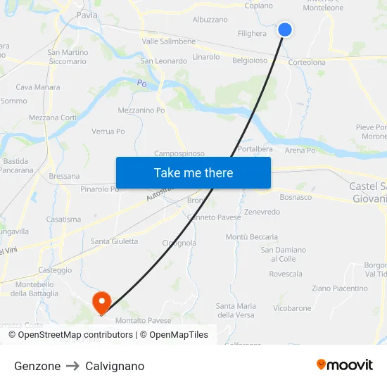 Genzone to Calvignano map
