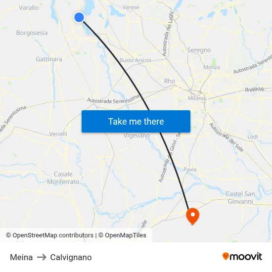 Meina to Calvignano map