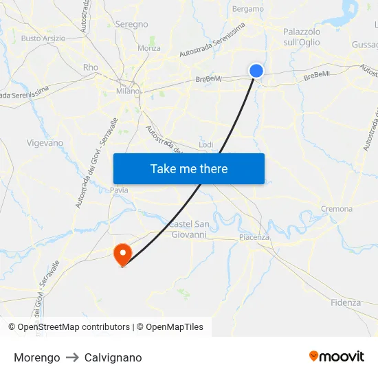 Morengo to Calvignano map