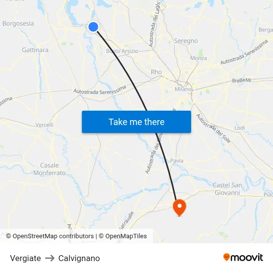 Vergiate to Calvignano map