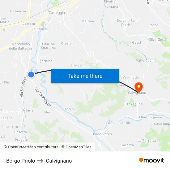 Borgo Priolo to Calvignano map