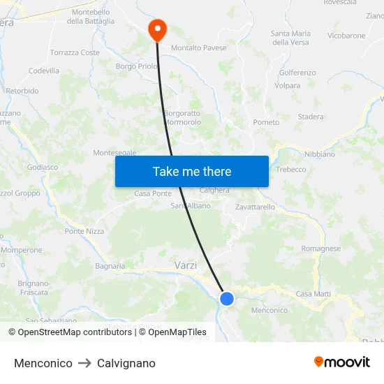 Menconico to Calvignano map