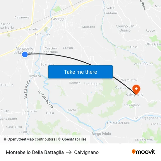 Montebello Della Battaglia to Calvignano map