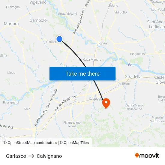 Garlasco to Calvignano map