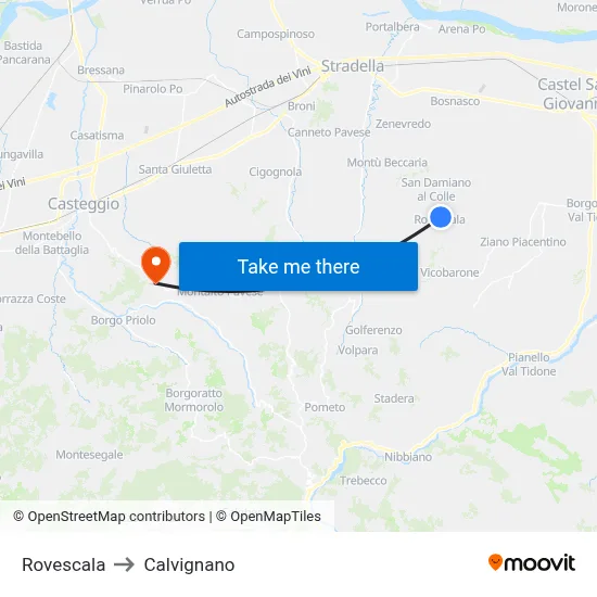 Rovescala to Calvignano map