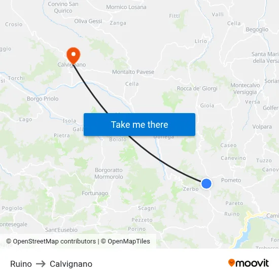 Ruino to Calvignano map