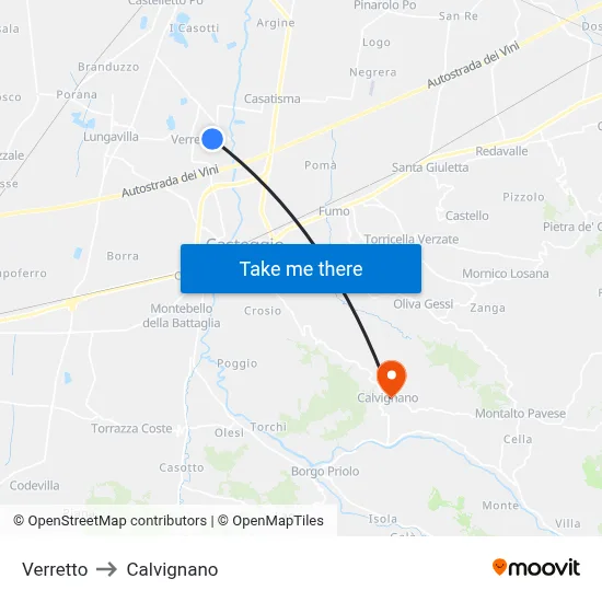 Verretto to Calvignano map